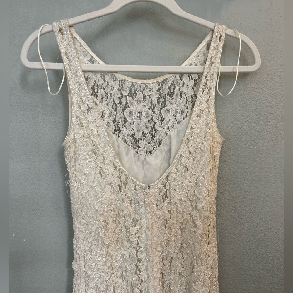 Vintage Ivory Beaded Lace Wedding Dress Bridal Gown Size 4 - Picture 11 of 15